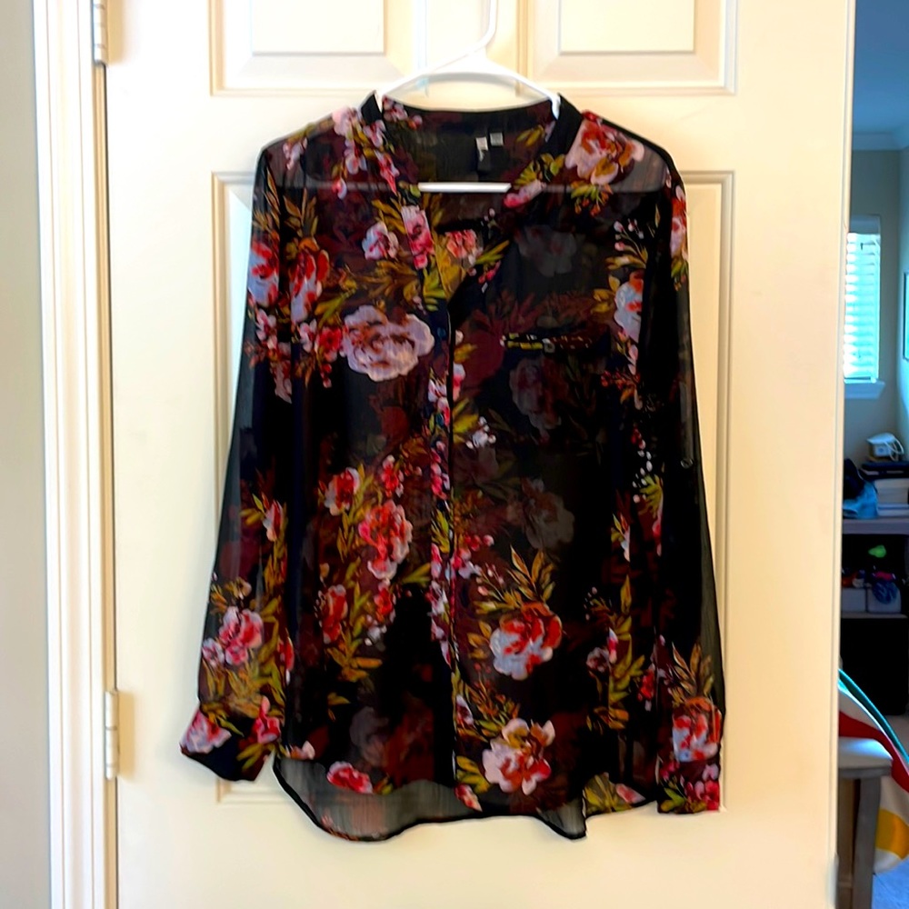 Kut from the Kloth floral sheer blouse shirt Size Large